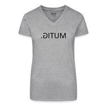 Lade das Bild in den Galerie-Viewer, T-Shirt mit V-Ausschnitt MUTIG Spiegelschrift - Grau meliert