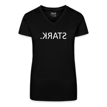 Lade das Bild in den Galerie-Viewer, T-Shirt mit V-Ausschnitt STRAK Spiegelschrift II - Schwarz