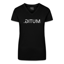 Lade das Bild in den Galerie-Viewer, T-Shirt mit V-Ausschnitt MUTIG Spiegelschrift II - Schwarz
