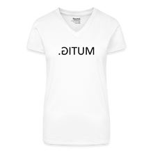 Lade das Bild in den Galerie-Viewer, T-Shirt mit V-Ausschnitt MUTIG Spiegelschrift - Weiß
