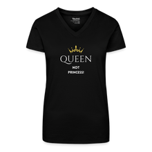 Lade das Bild in den Galerie-Viewer, T-Shirt mit V-Ausschnitt QUEEN not PRINCESS II - Schwarz