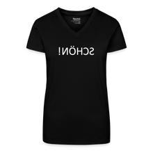 Lade das Bild in den Galerie-Viewer, T-Shirt mit V-Ausschnitt SCHÖN Spiegelschrift II - Schwarz