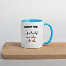 Lade das Bild in den Galerie-Viewer, Respekt bitte! - Tasse mit farbiger Innenseite für Linkshänderinnen