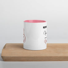 Lade das Bild in den Galerie-Viewer, Respekt bitte! - Tasse mit farbiger Innenseite für Linkshänderinnen