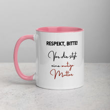 Lade das Bild in den Galerie-Viewer, Respekt bitte! - Tasse mit farbiger Innenseite für Rechtshänderinnen