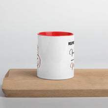 Lade das Bild in den Galerie-Viewer, Respekt bitte! - Tasse mit farbiger Innenseite für Linkshänderinnen