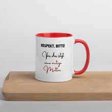 Lade das Bild in den Galerie-Viewer, Respekt bitte! - Tasse mit farbiger Innenseite für Linkshänderinnen