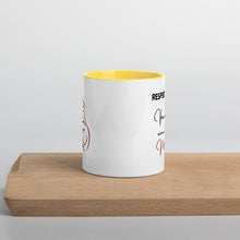 Lade das Bild in den Galerie-Viewer, Respekt bitte! - Tasse mit farbiger Innenseite für Linkshänderinnen