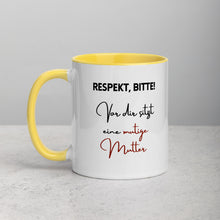 Lade das Bild in den Galerie-Viewer, Respekt bitte! - Tasse mit farbiger Innenseite für Rechtshänderinnen