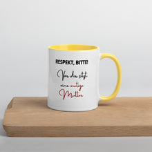 Lade das Bild in den Galerie-Viewer, Respekt bitte! - Tasse mit farbiger Innenseite für Linkshänderinnen