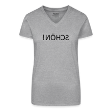 Lade das Bild in den Galerie-Viewer, T-Shirt mit V-Ausschnitt SCHÖN Spiegelschrift - Grau meliert
