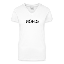 Lade das Bild in den Galerie-Viewer, T-Shirt mit V-Ausschnitt SCHÖN Spiegelschrift - Weiß
