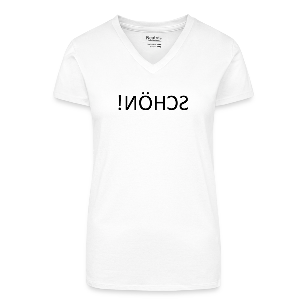 T-Shirt mit V-Ausschnitt SCHÖN Spiegelschrift - Weiß