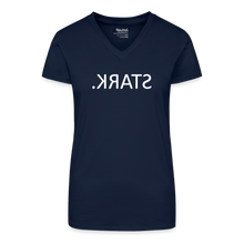 Lade das Bild in den Galerie-Viewer, T-Shirt mit V-Ausschnitt STRAK Spiegelschrift II - Dunkelblau
