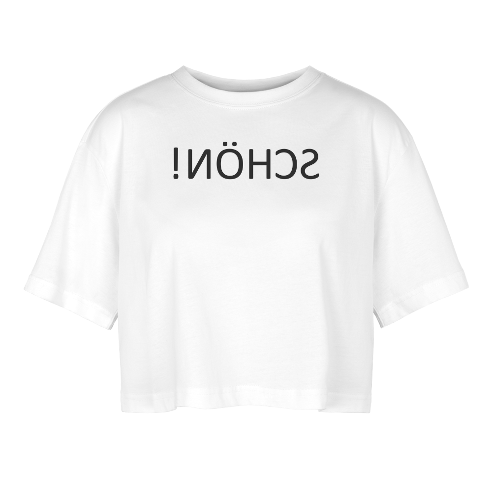 Oversized Cropped T-Shirt SCHÖN Spiegelschrift - Weiß