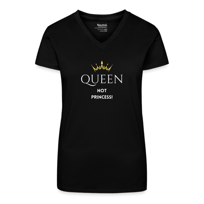 T-Shirt mit V-Ausschnitt QUEEN not PRINCESS II - Schwarz