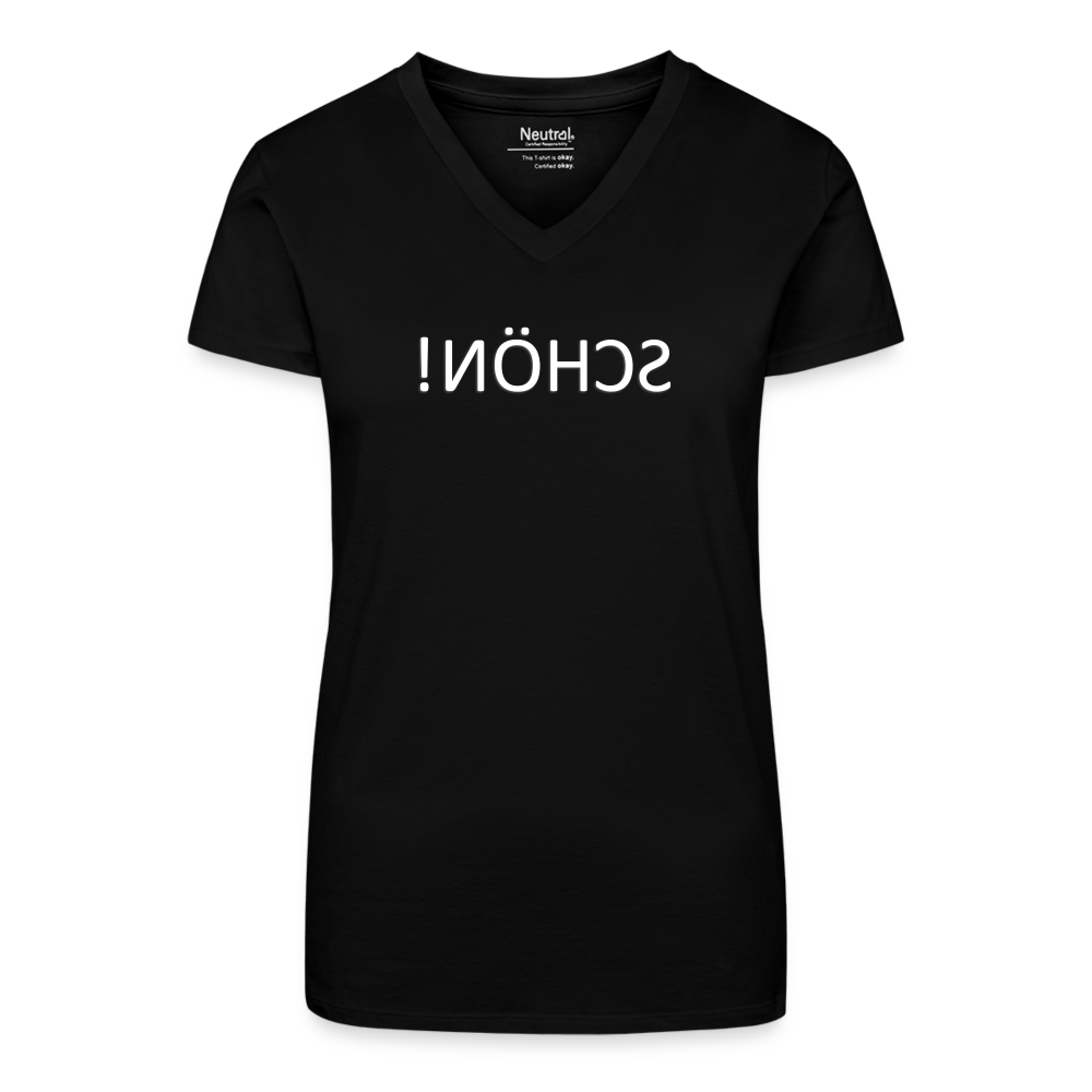 T-Shirt mit V-Ausschnitt SCHÖN Spiegelschrift II - Schwarz