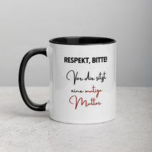 Lade das Bild in den Galerie-Viewer, Respekt bitte! - Tasse mit farbiger Innenseite für Rechtshänderinnen
