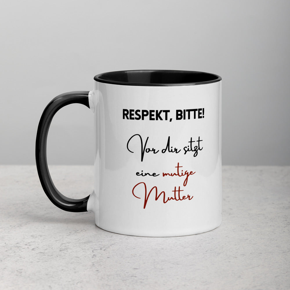Respekt bitte! - Tasse mit farbiger Innenseite für Rechtshänderinnen